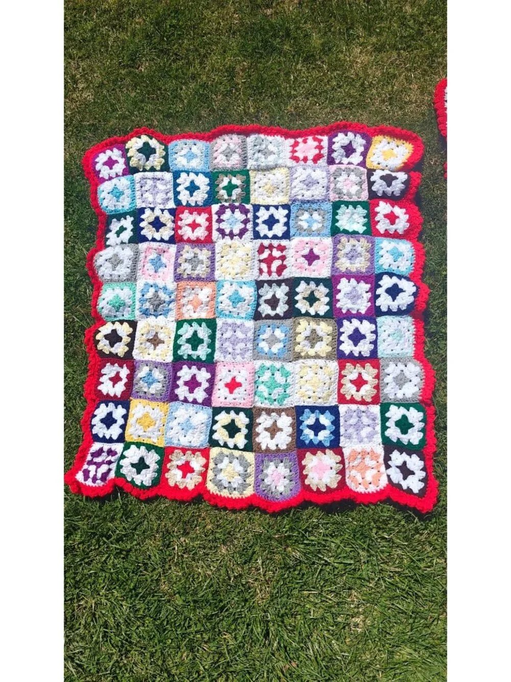 Handmade Crochet Granny Square Afghan Throw Lap Blanket Pair Multicolor